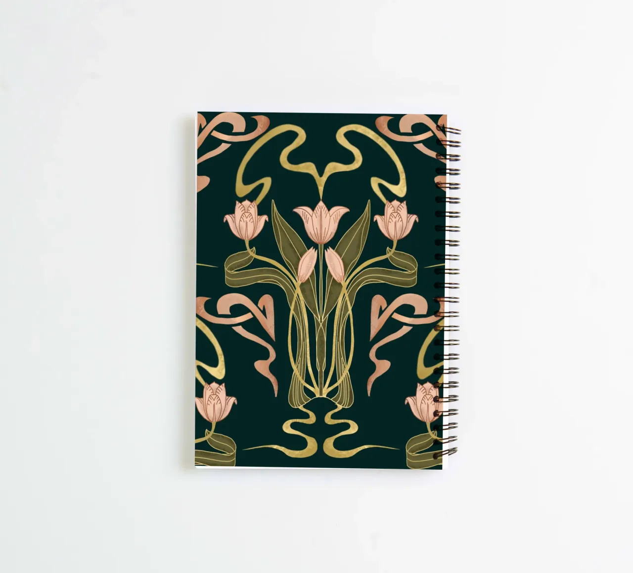 Custom Name – Deco Tulip Bloom in Deep Forest spiral notebook by Monogram Muse