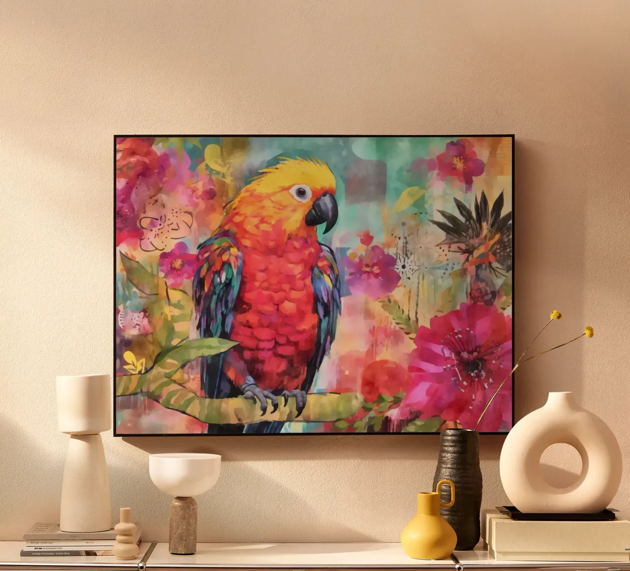 Pappagallo Giungla di fiori tropicali alluminio dibond da Andrea Haase Modern Home