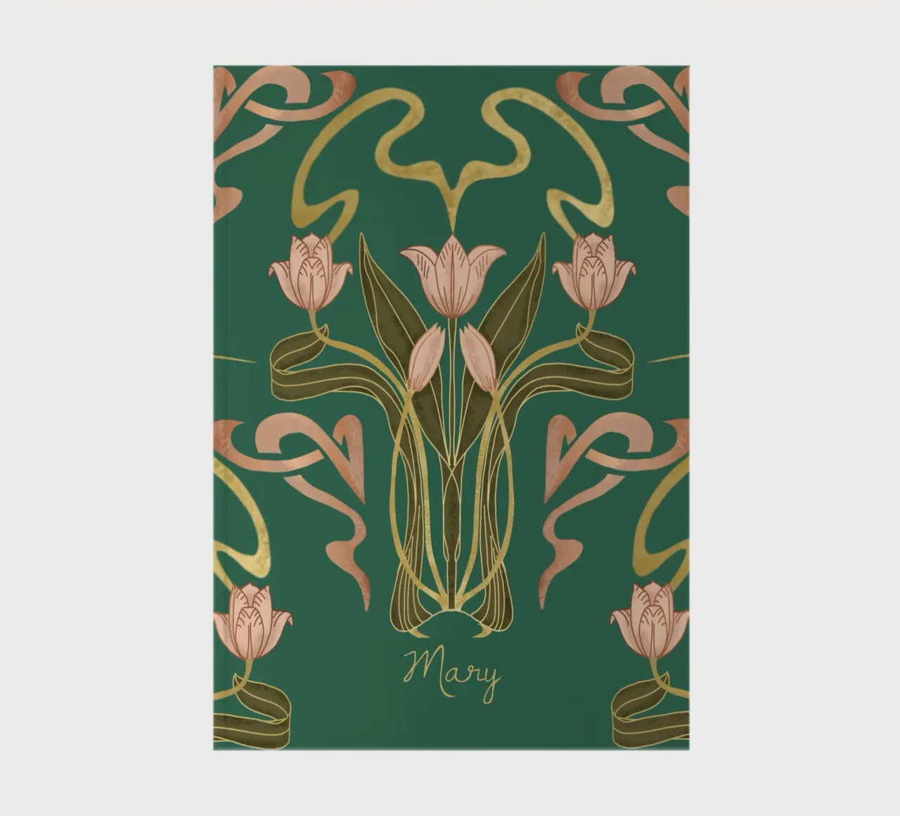 Custom Name – Deco Tulip Bloom in Forest Grove notebook by Monogram Muse