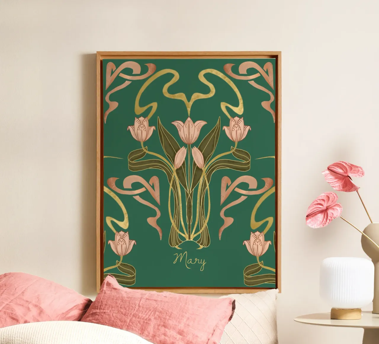 Custom Name – Deco Tulip Bloom in Forest Grove canvas by Monogram Muse