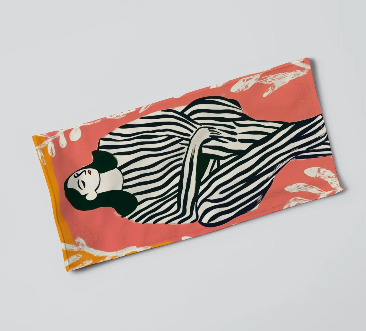 Woman in striped pyjamas on orange towel by Autofocus