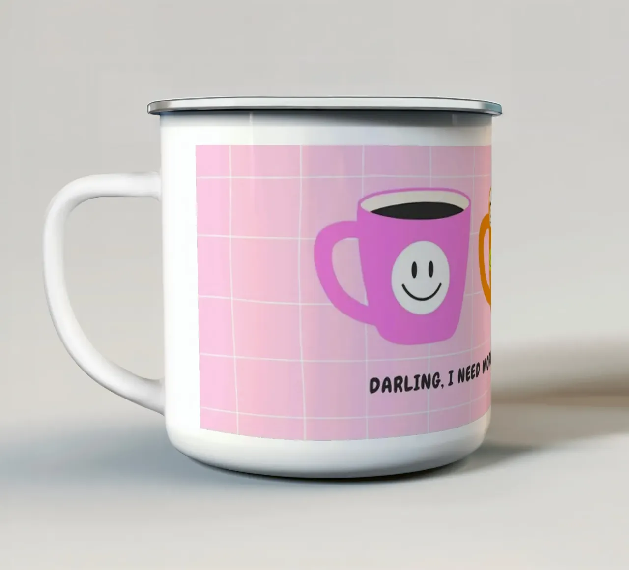 More Espresso, Less Depresso - Smiley Mugs tazza in smalto da Roseberry Design