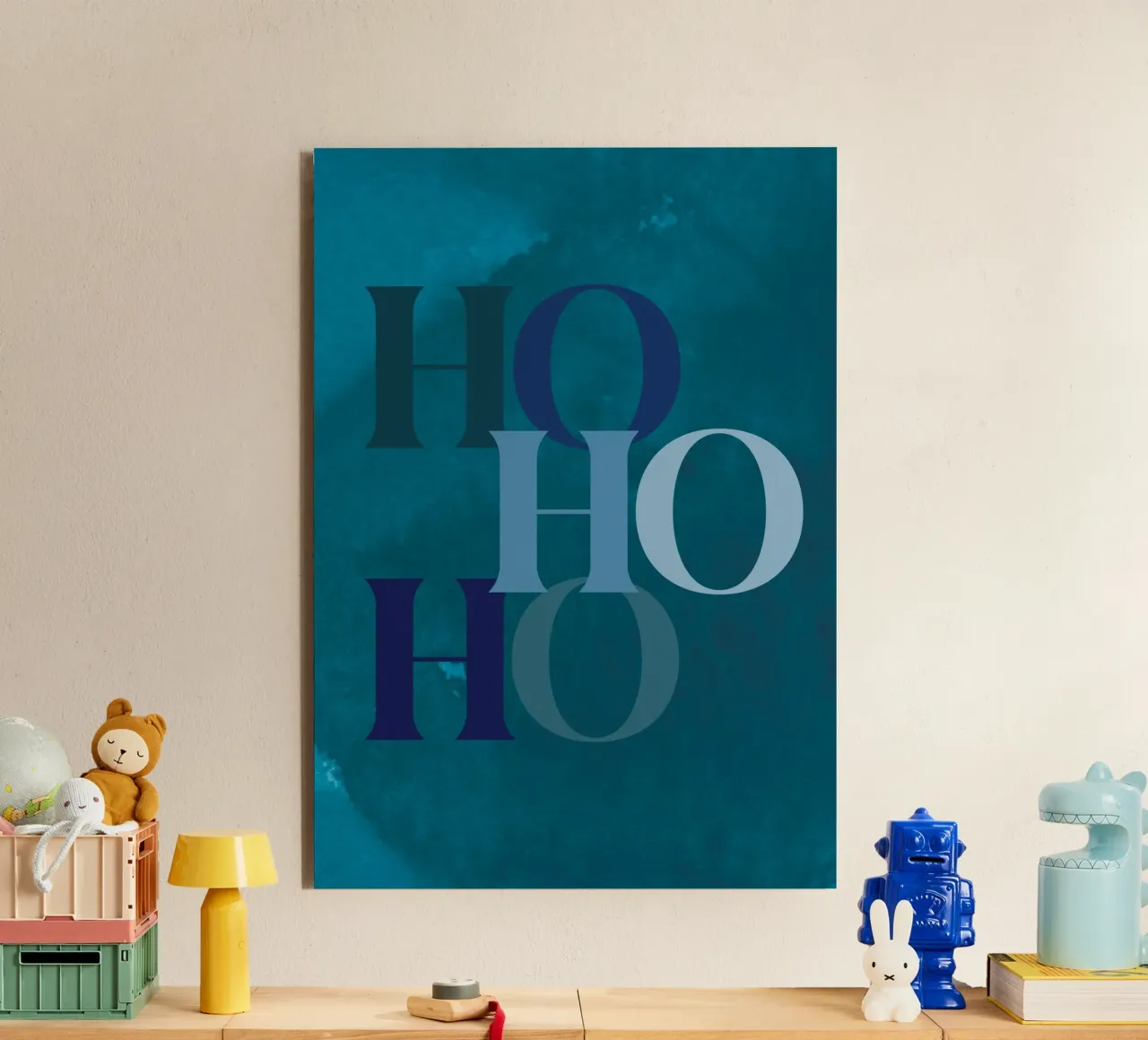Ho Ho Ho Christmas Print, Elegant Wall Art, Teal Green Decor forex plate by TheHolidayShop