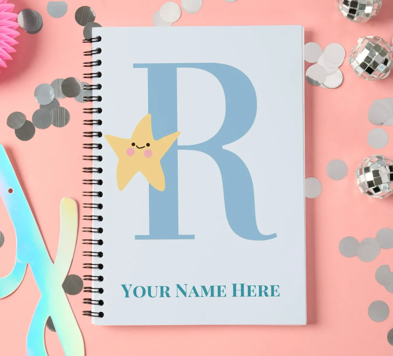 Letter R, Personalized Name Print, Personalized initial spiral notebook by The Custom Letter