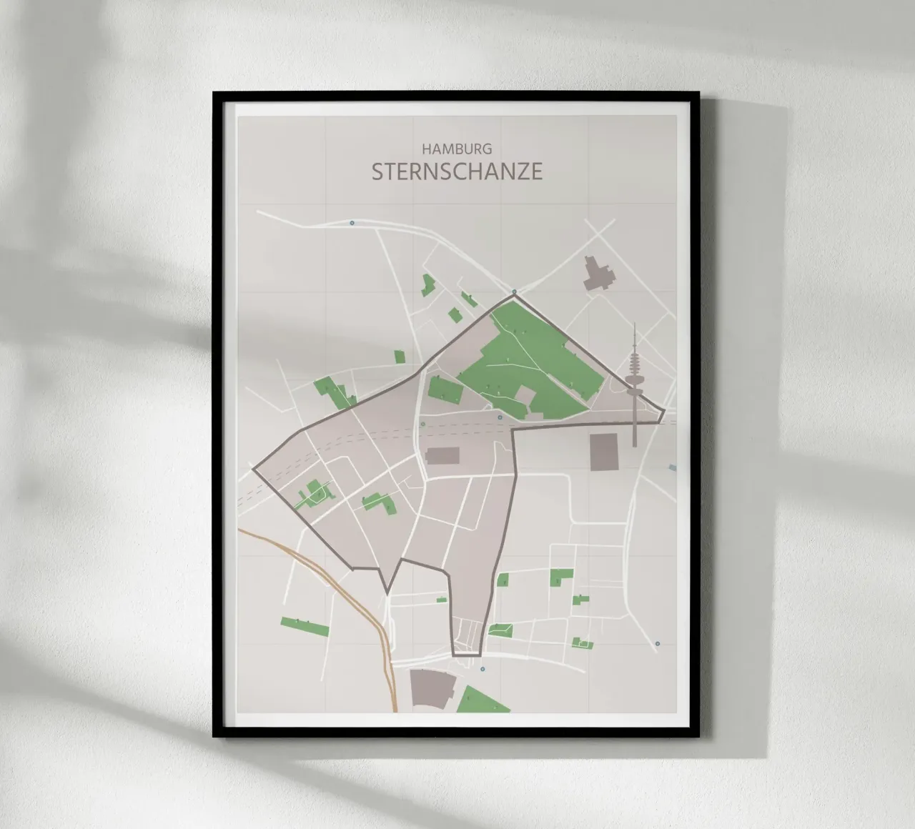 Amburgo Sternschanze poster con telaio in legno da janamossmann