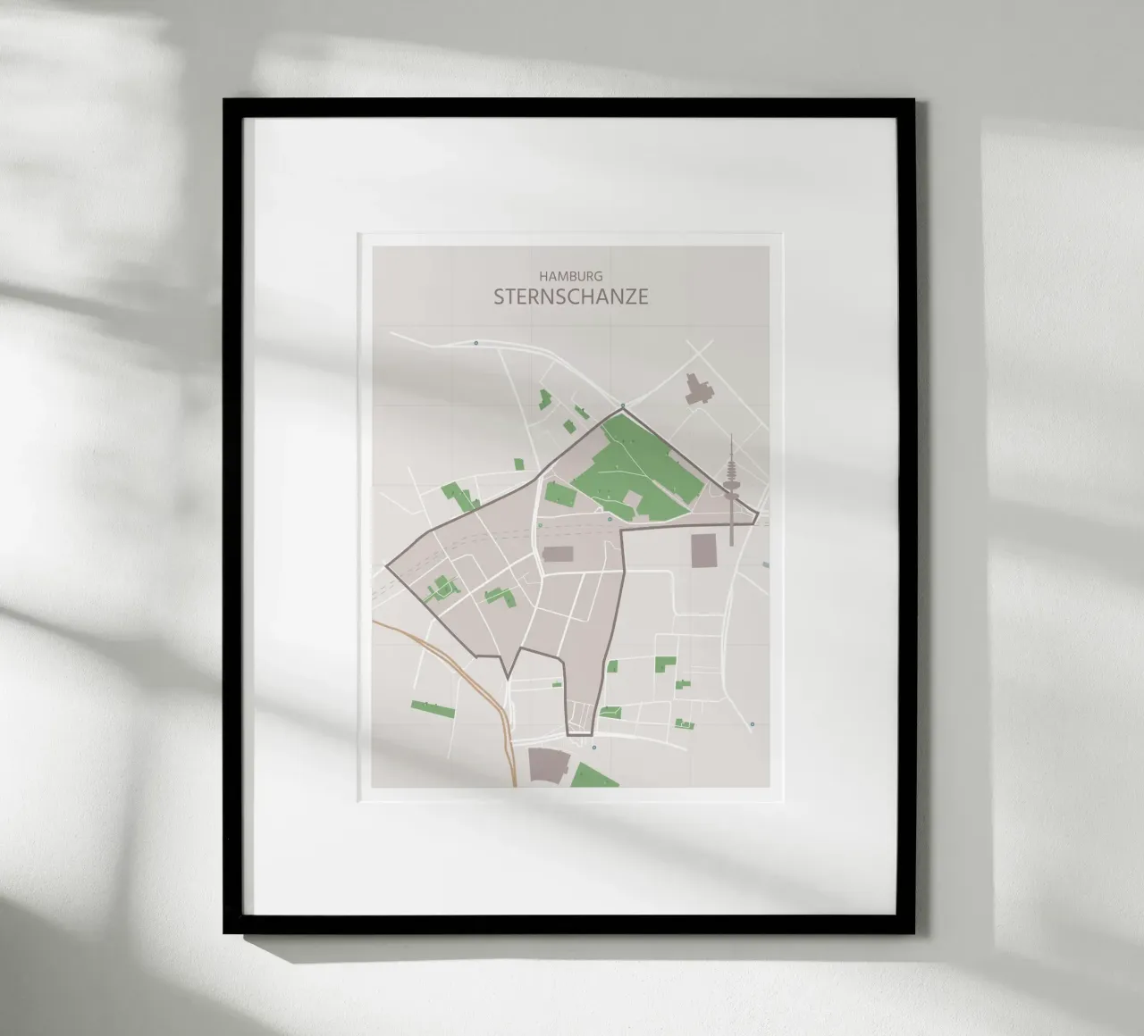 Amburgo Sternschanze poster con telaio in legno da janamossmann