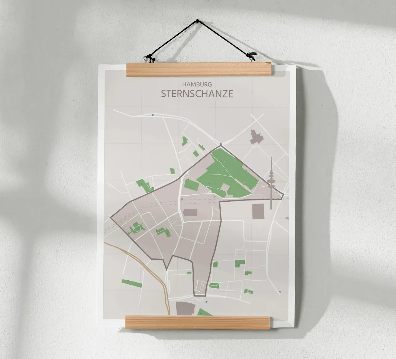 Amburgo Sternschanze poster con telaio in legno da janamossmann