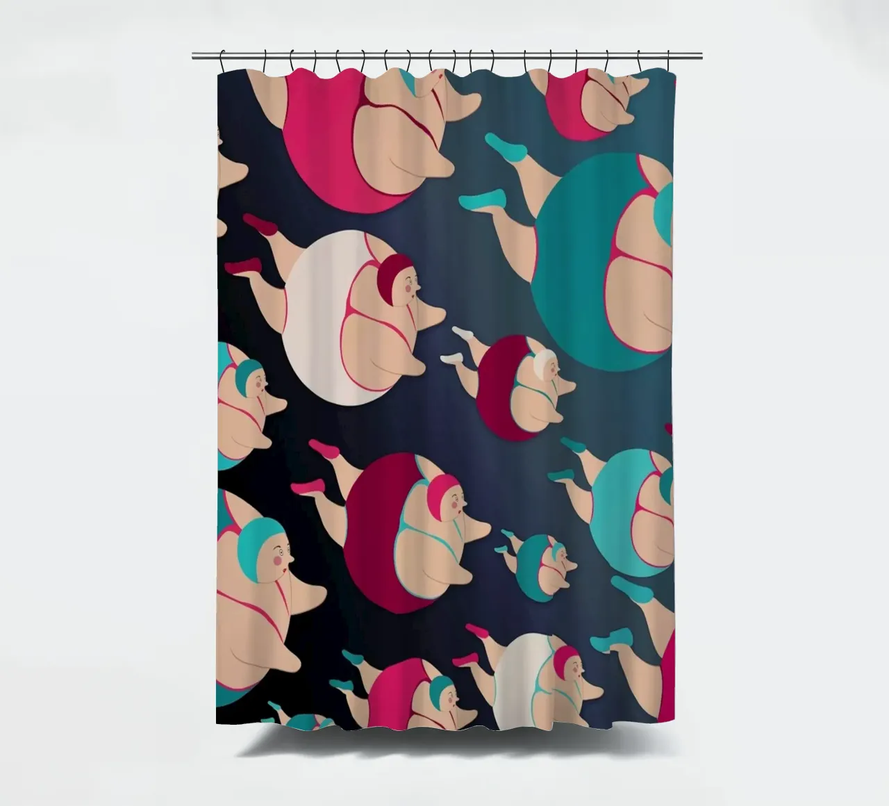 Night time swimmers shower curtain by Maria Kritzas