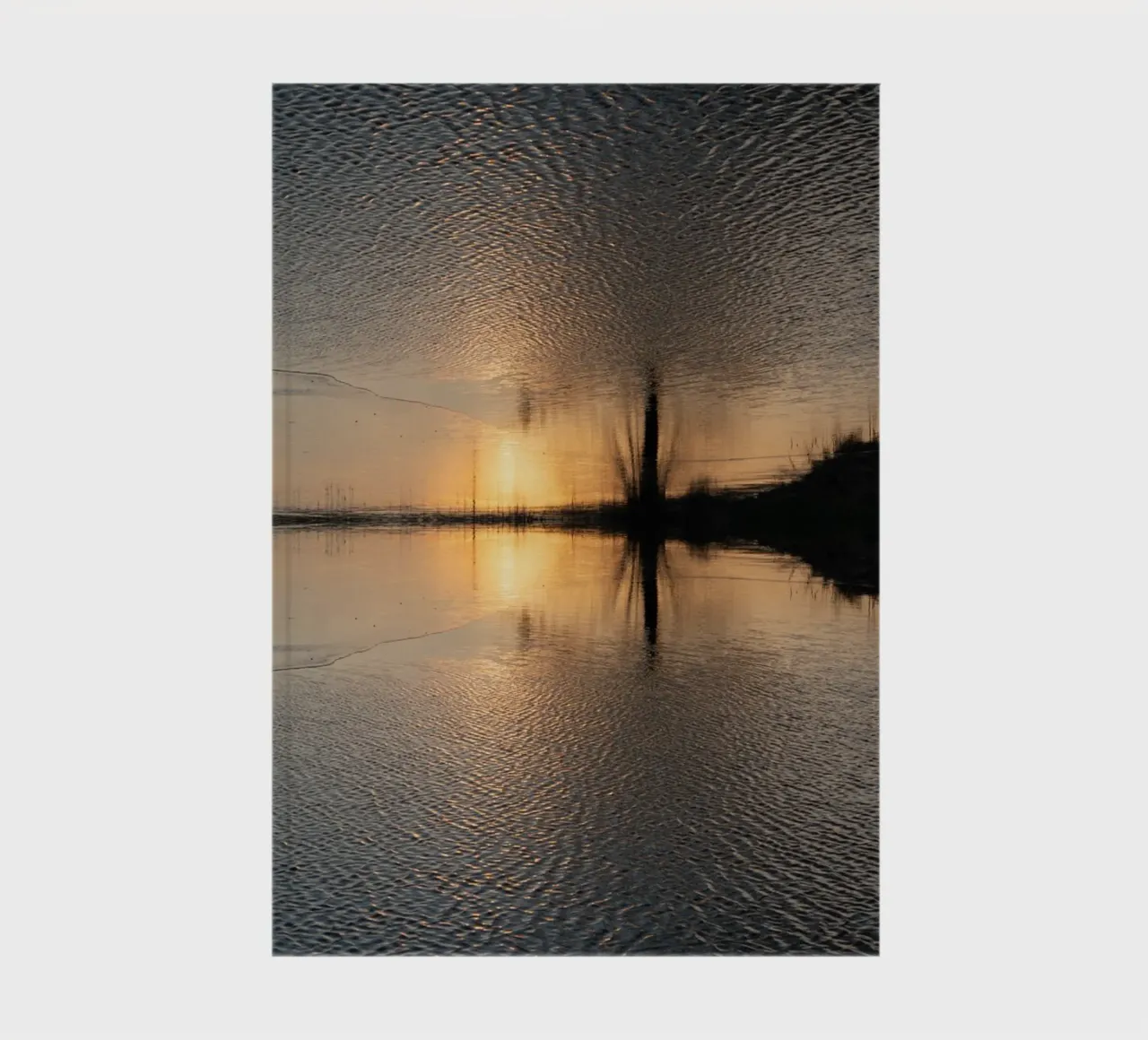 Sunlight and trees are reflected in the water notebook by Heidemüllerin