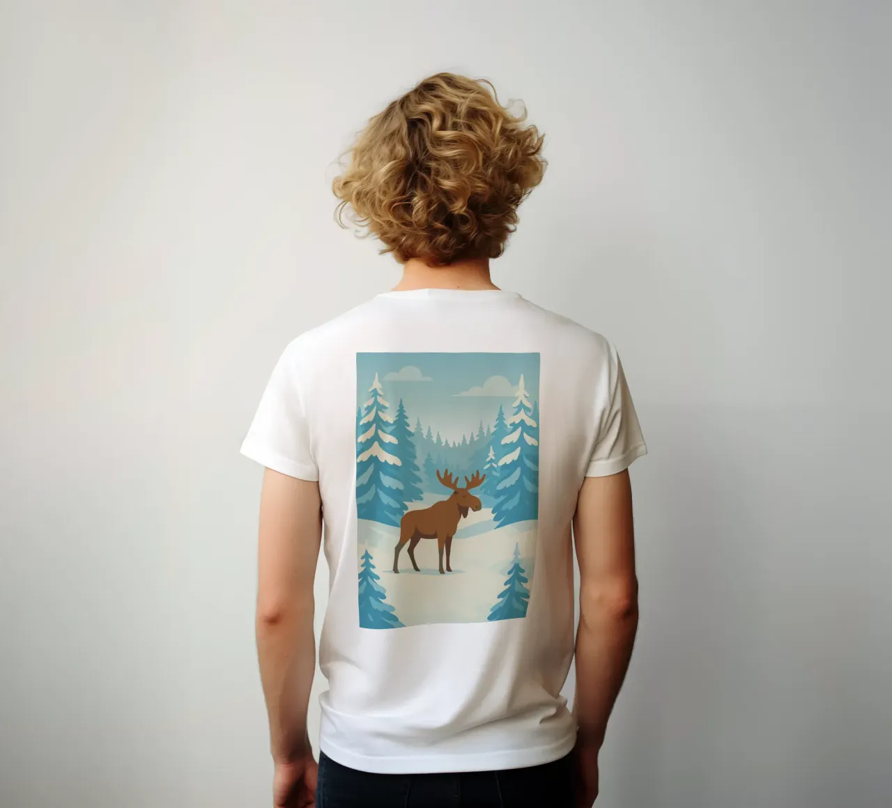 Alce in una foresta innevata t-shirt da minimalist designs