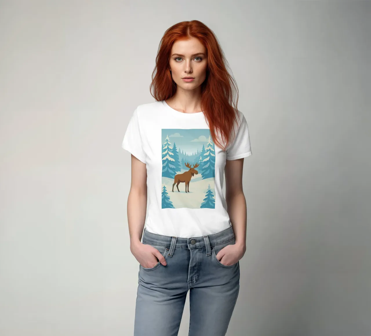 Alce in una foresta innevata t-shirt da minimalist designs