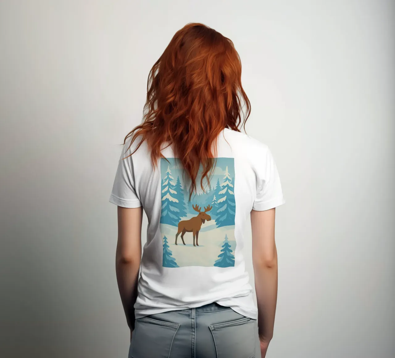 Alce in una foresta innevata t-shirt da minimalist designs