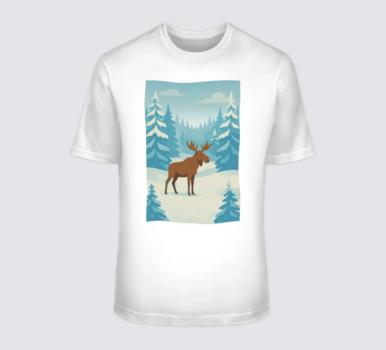 Alce in una foresta innevata t-shirt da minimalist designs