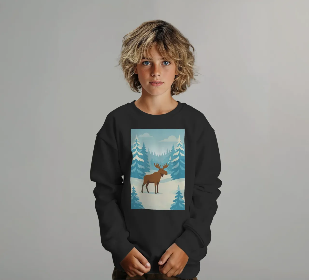 Alce in una foresta innevata felpa bambino da minimalist designs