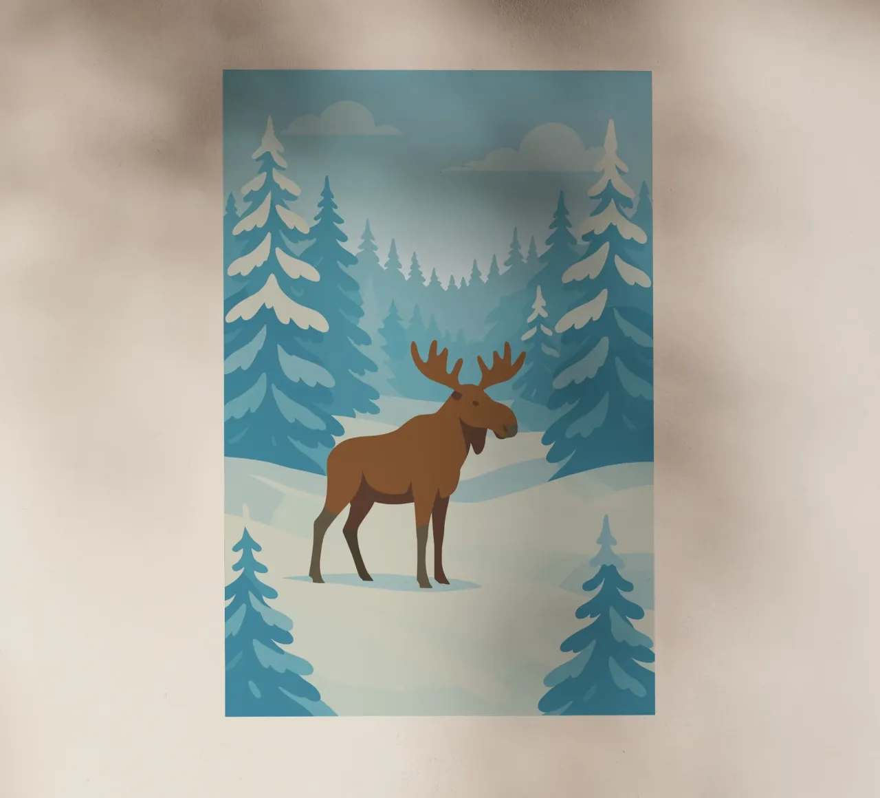 Alce in una foresta innevata pellicola backlit da minimalist designs