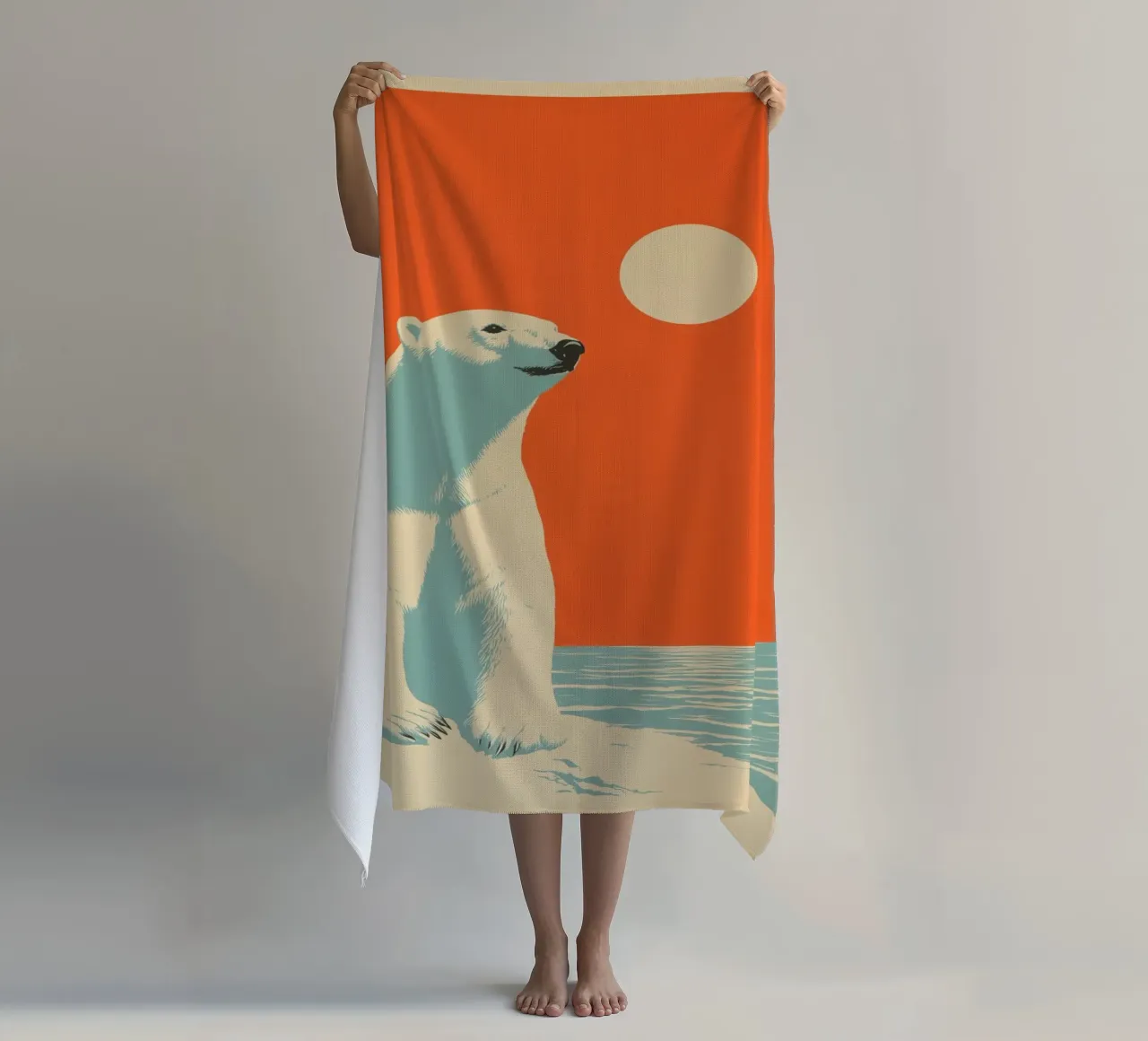 Orso polare in un tramonto retrò telo mare da Autofocus