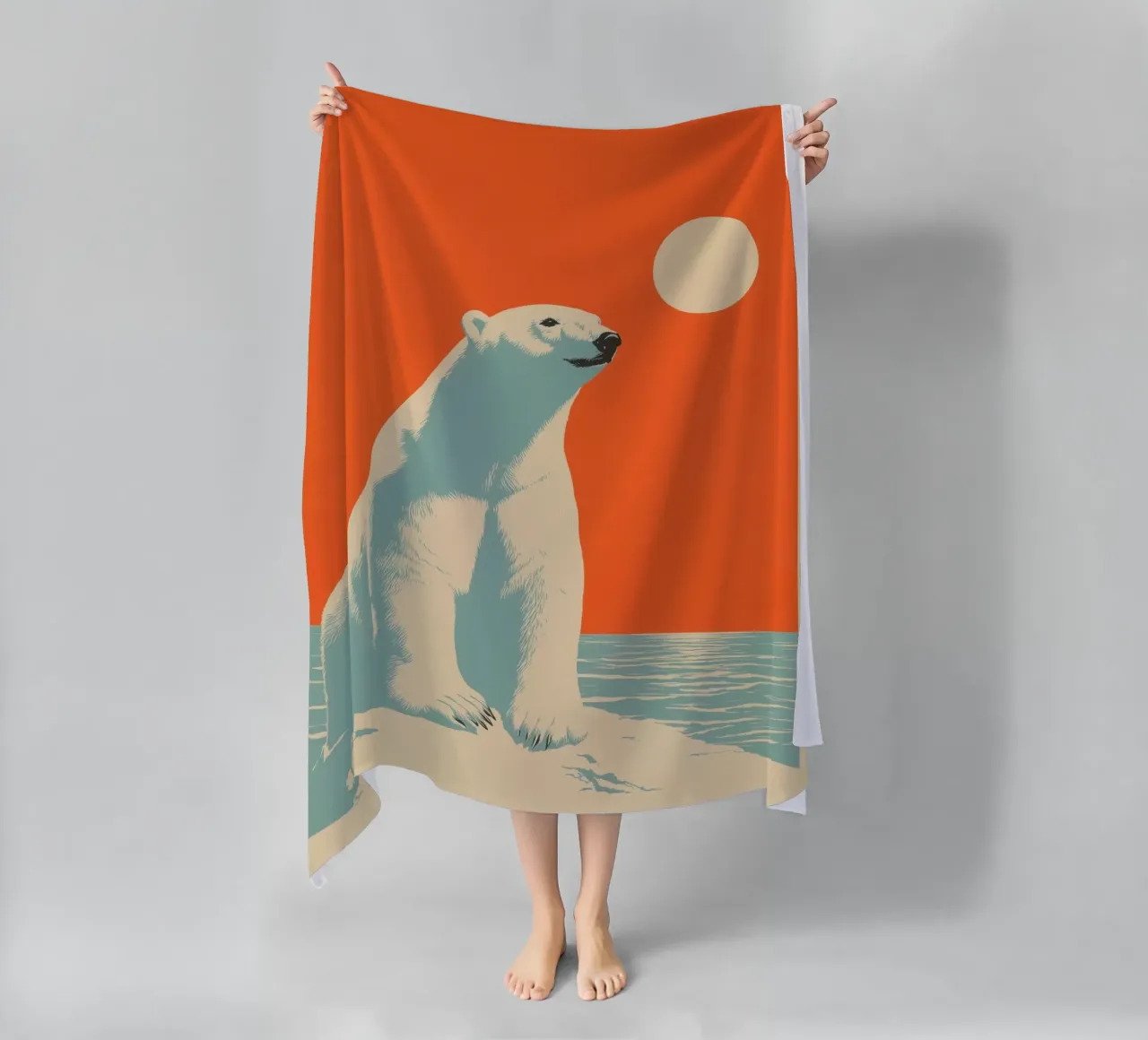 Orso polare in un tramonto retrò telo mare da Autofocus