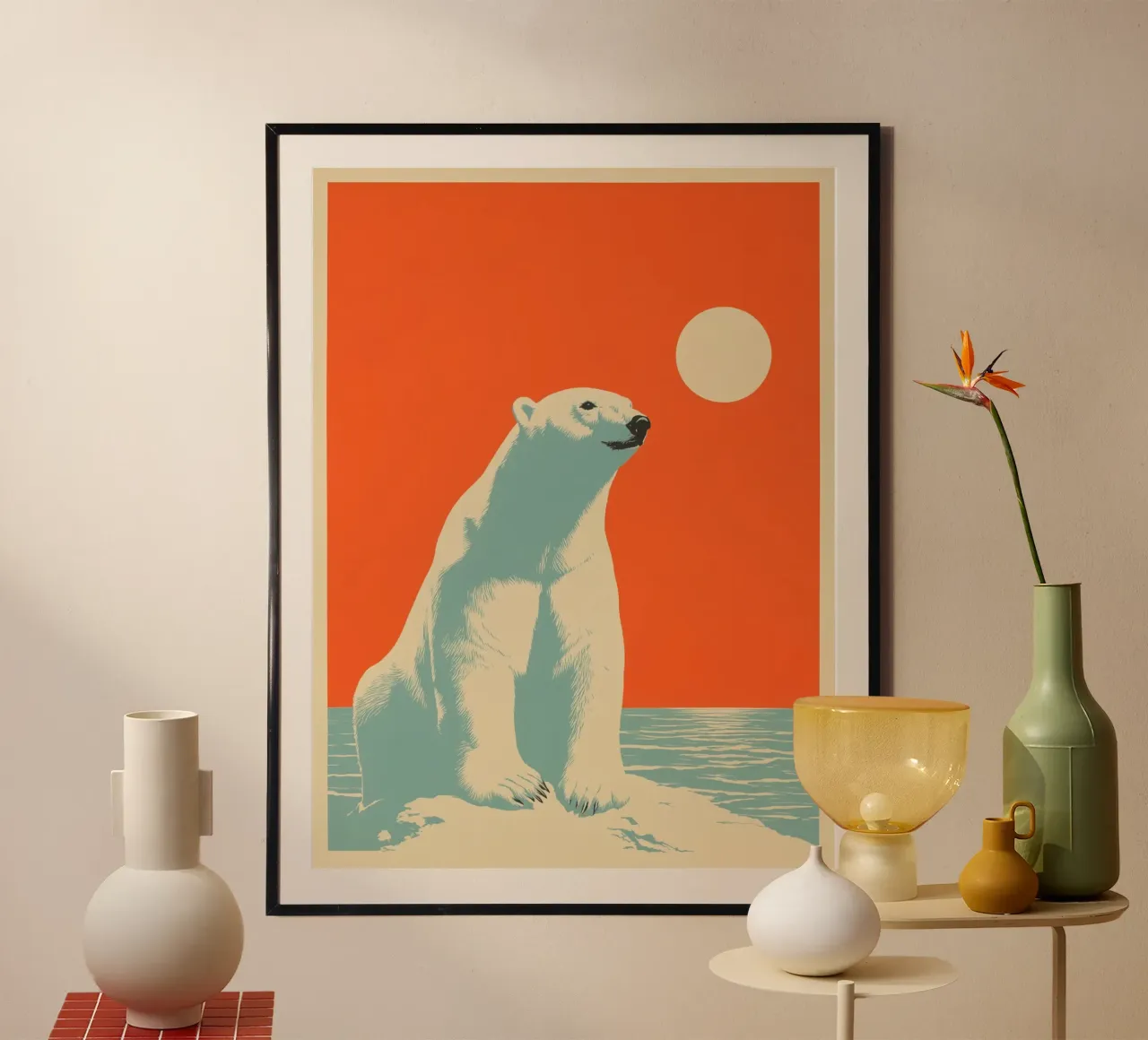 Orso polare in un tramonto retrò carta hahnemühle da Autofocus