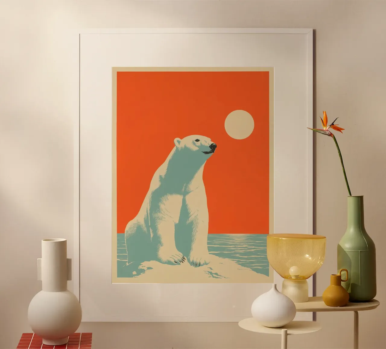 Orso polare in un tramonto retrò carta hahnemühle da Autofocus