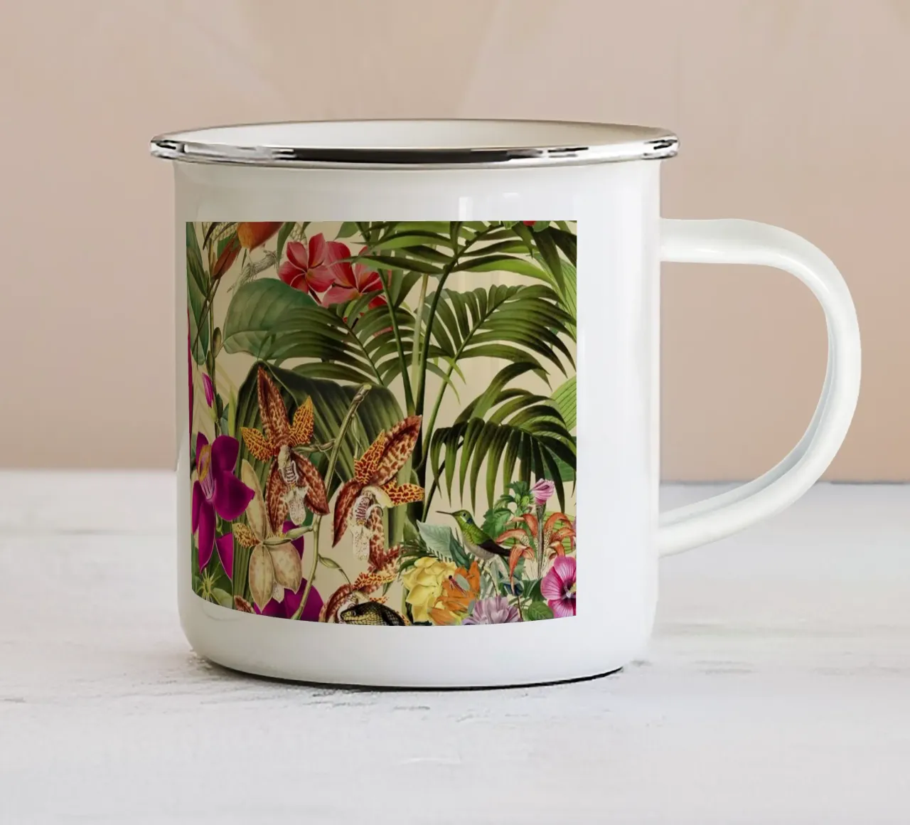 Principessa serpente della giungla tropicale tazza in smalto da Andrea Haase Vintage World