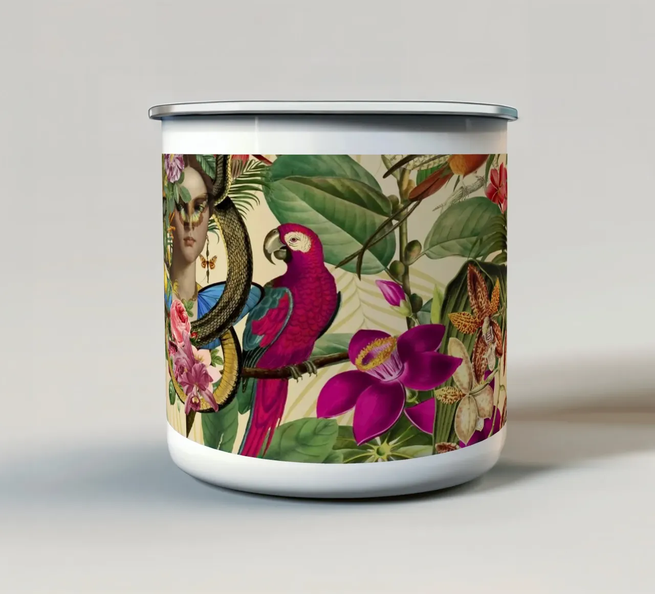Principessa serpente della giungla tropicale tazza in smalto da Andrea Haase Vintage World