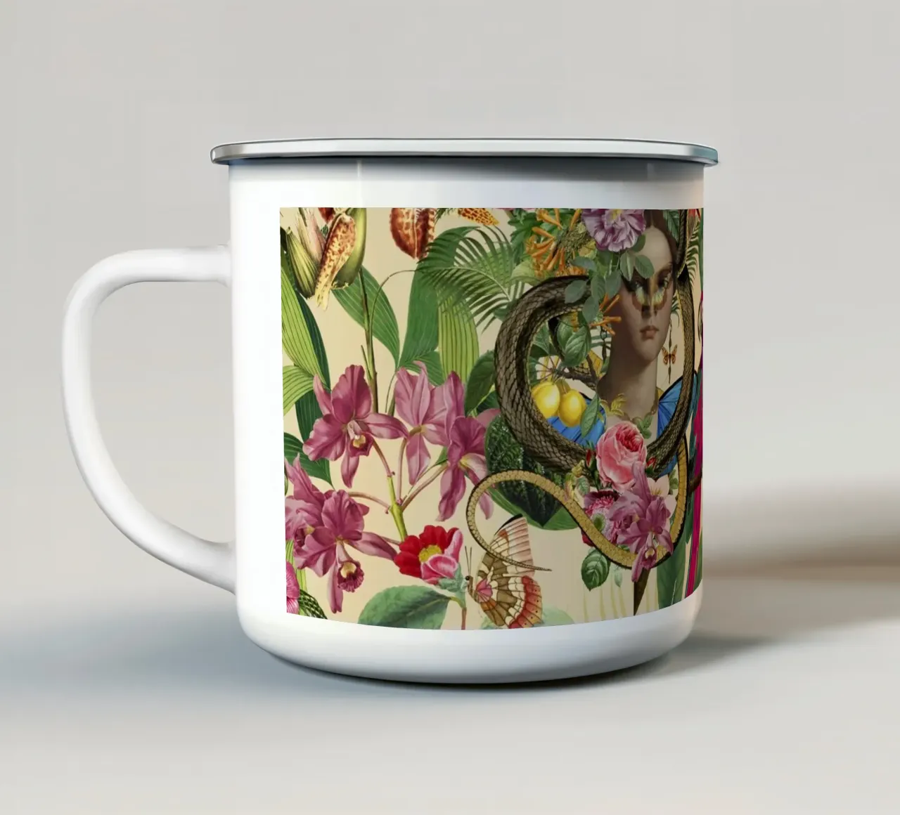 Principessa serpente della giungla tropicale tazza in smalto da Andrea Haase Vintage World