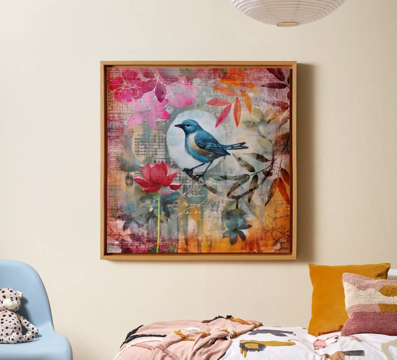 Avifauna de finales de verano lienzo con Marco flotante de Andrea Haase Vintage World