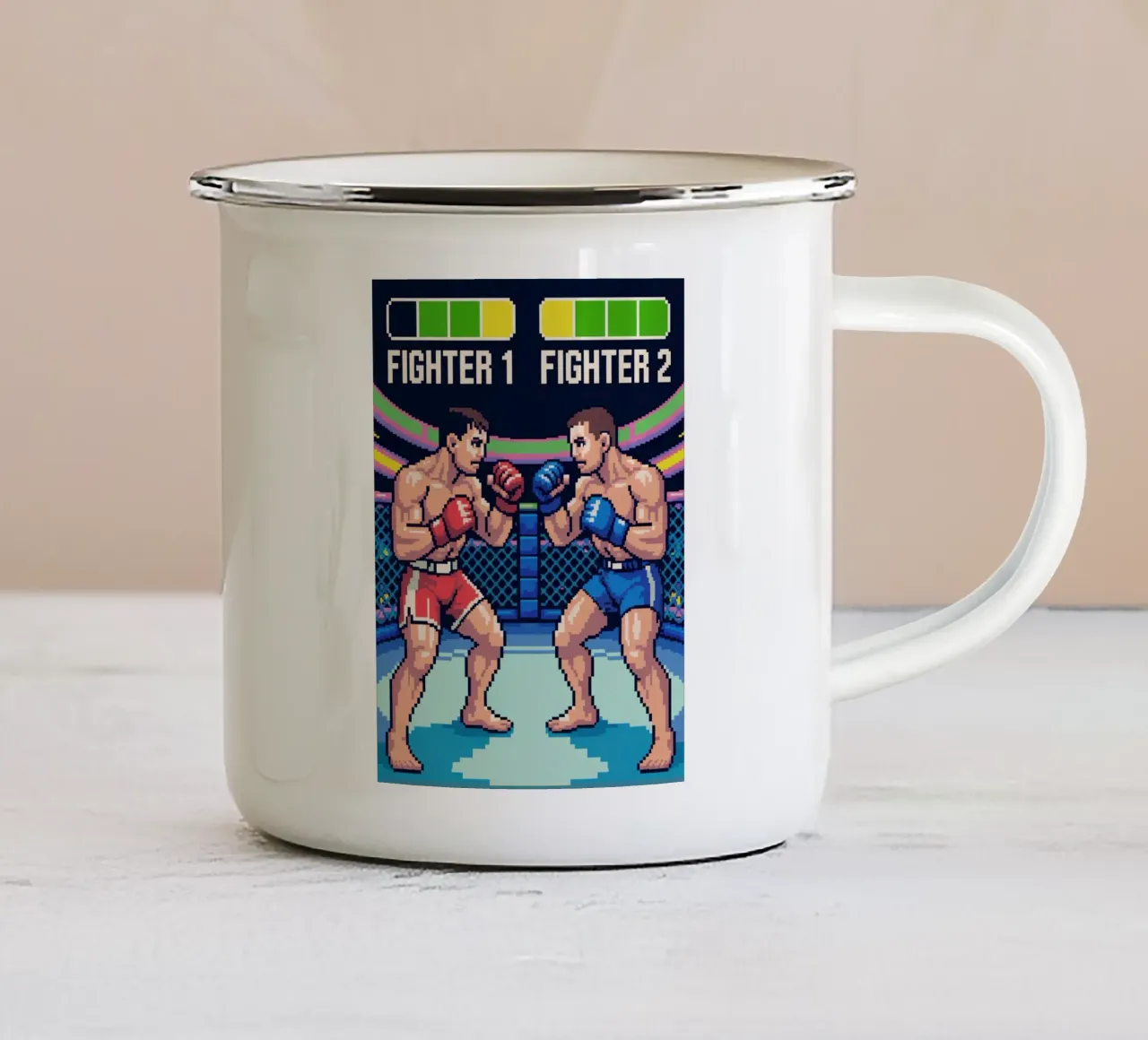 Combattimento MMA retrò - Gioco arcade in stile Pixel Art tazza in smalto da GameDay Studio