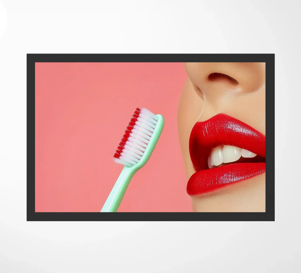 Rosso iconico: Routine di bellezza classica con spazzolino da denti zerbino da Dental art