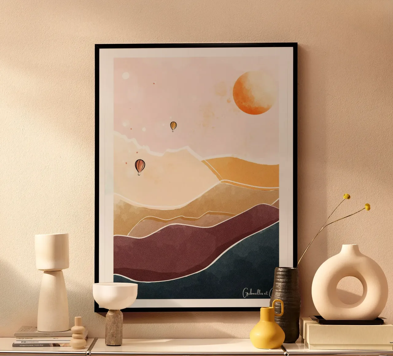Mongolfiere poster con telaio in legno da Gribouillis et Cie