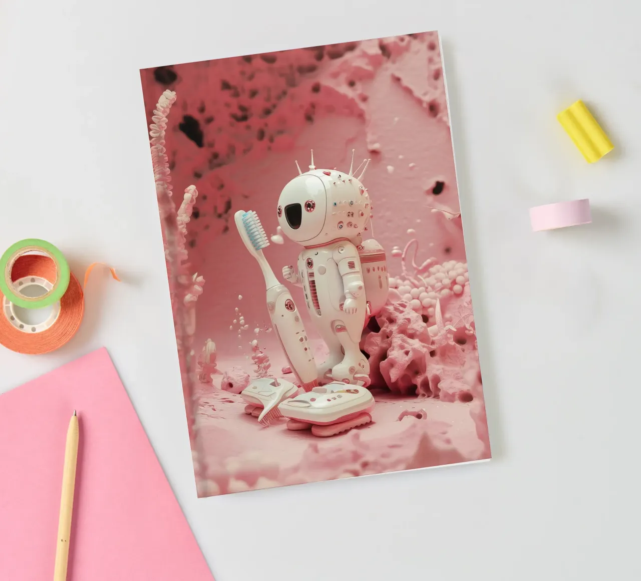"Cosmic Clean" - Cute Robot Astronaut Art Print notebook by Dental art
