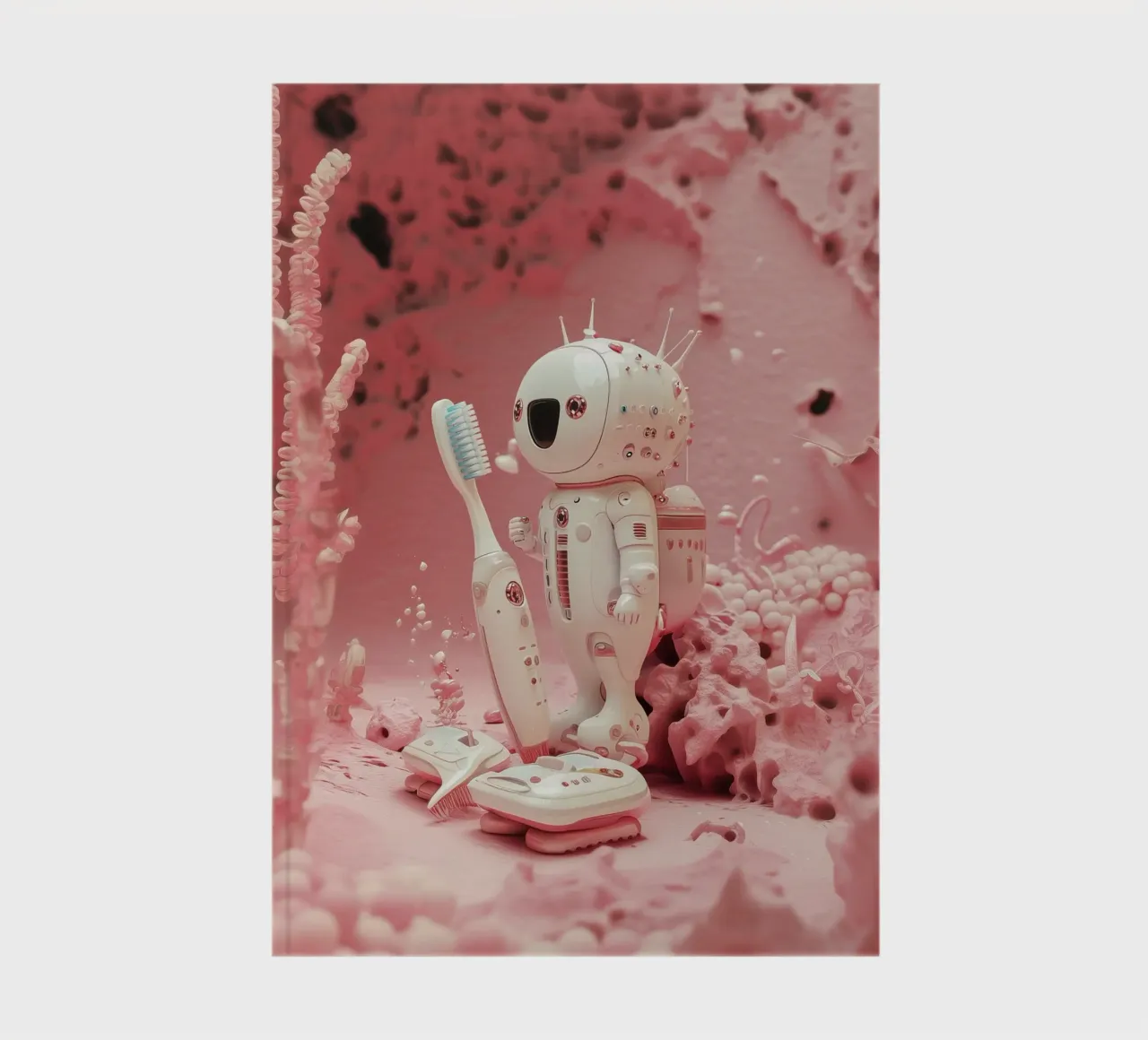 "Cosmic Clean" - Cute Robot Astronaut Art Print notebook by Dental art