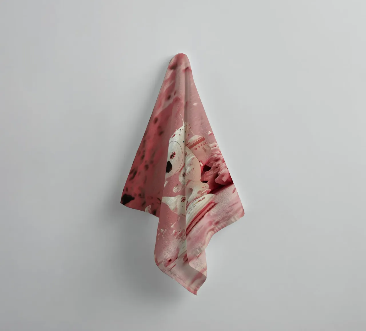 "Cosmic Clean" - Cute Robot Astronaut Art Print towel by Dental art