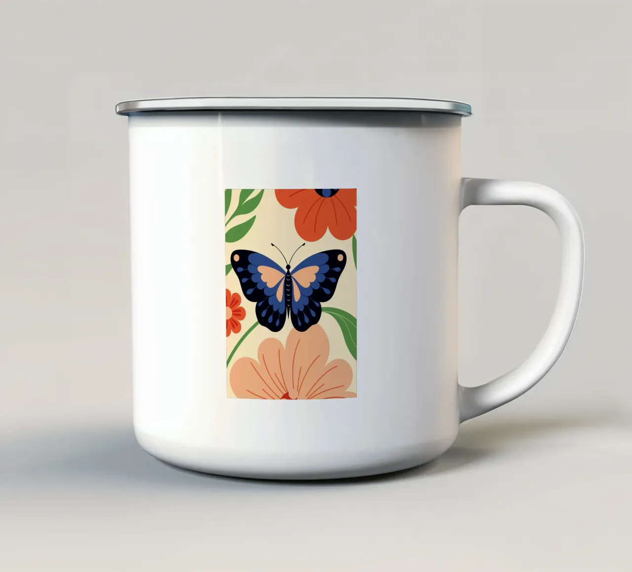 Farfalla e fiori tazza in smalto da PROTECT ANIMALS