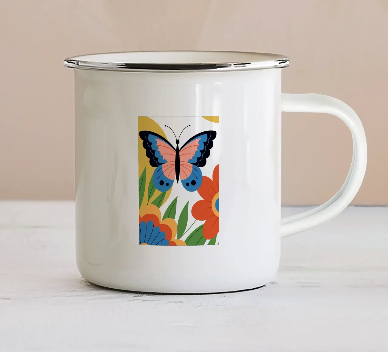 Farfalla e fiori tazza in smalto da PROTECT ANIMALS