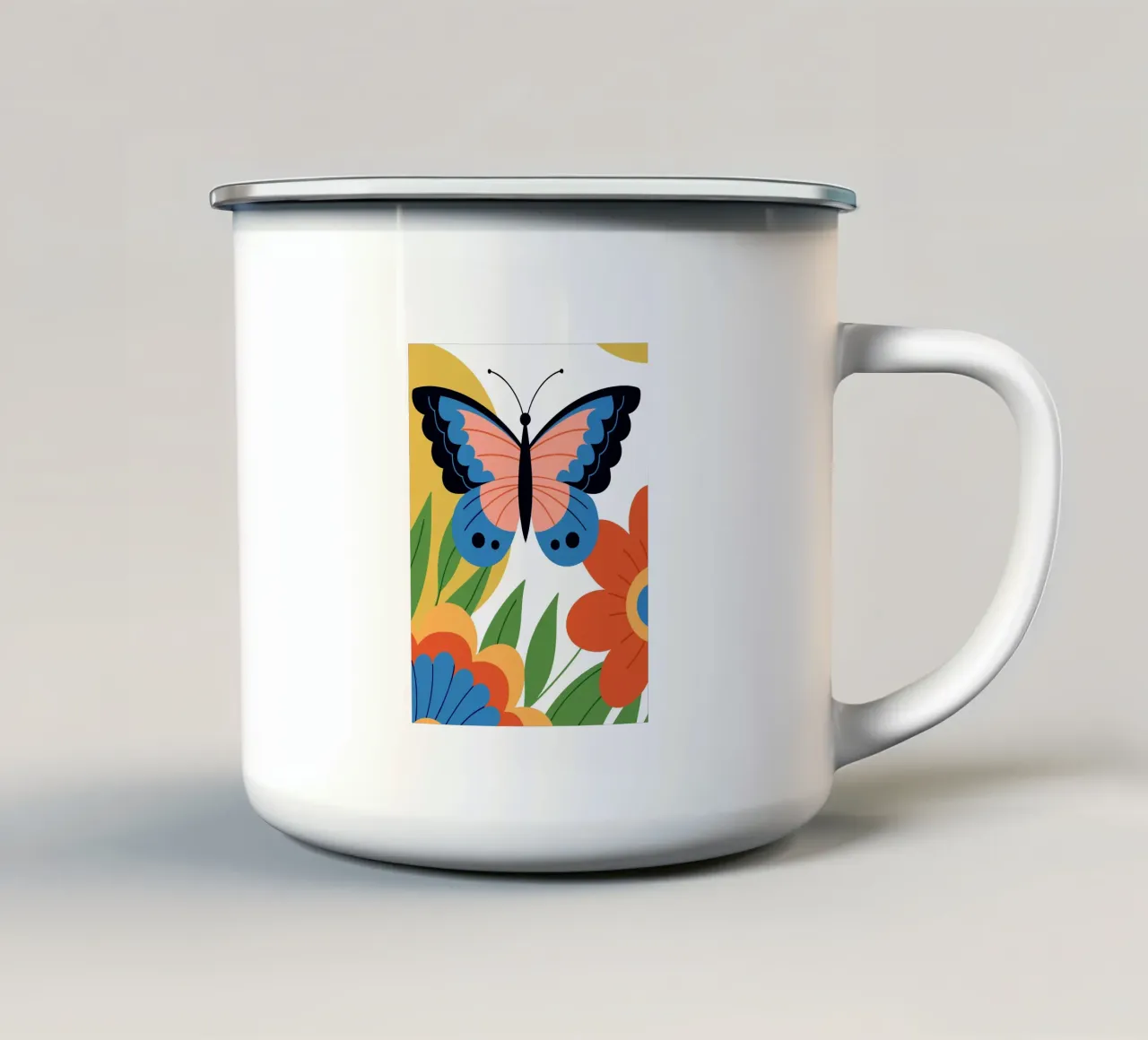 Farfalla e fiori tazza in smalto da PROTECT ANIMALS