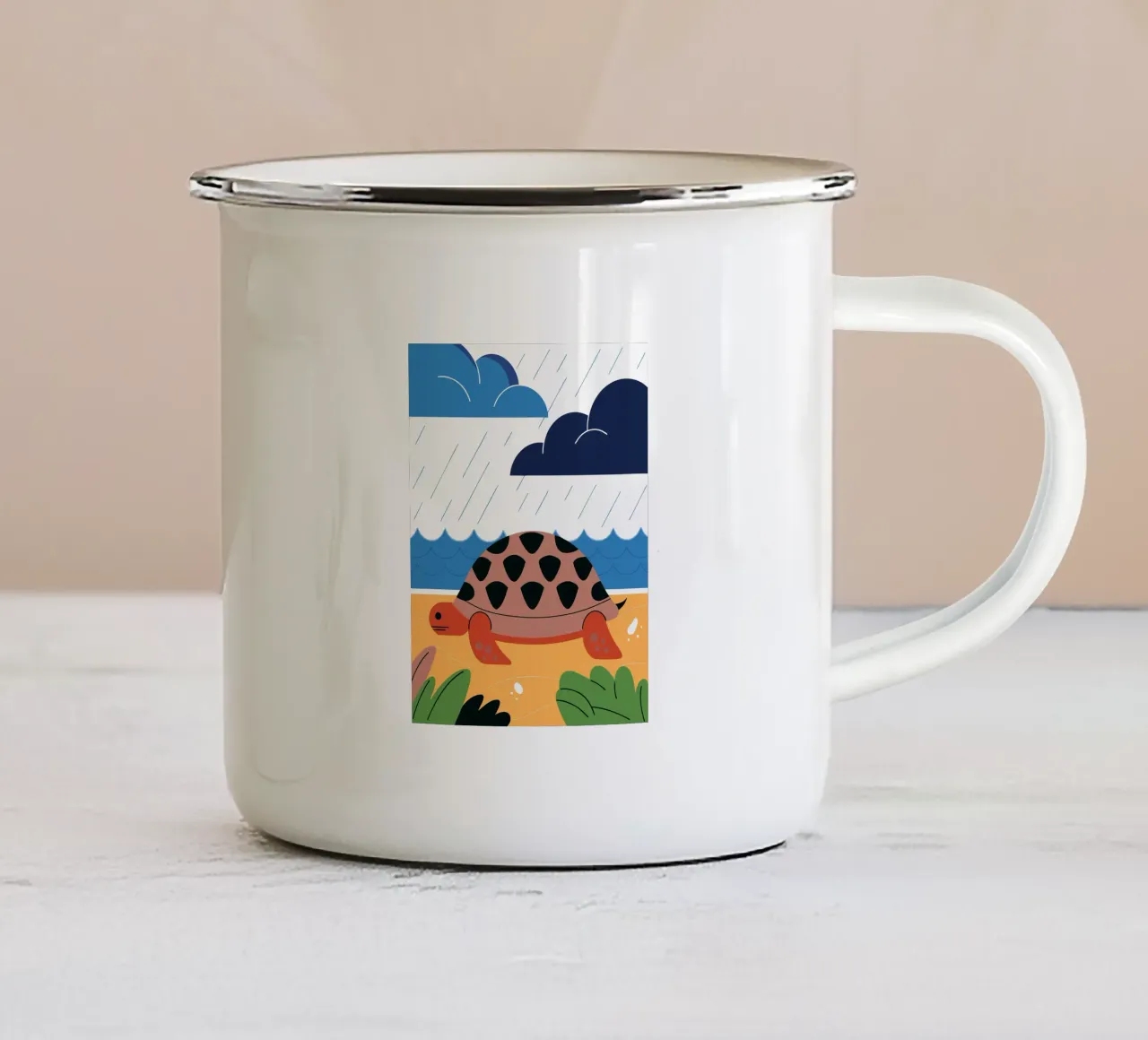 Tartaruga sulla spiaggia tazza in smalto da PROTECT ANIMALS