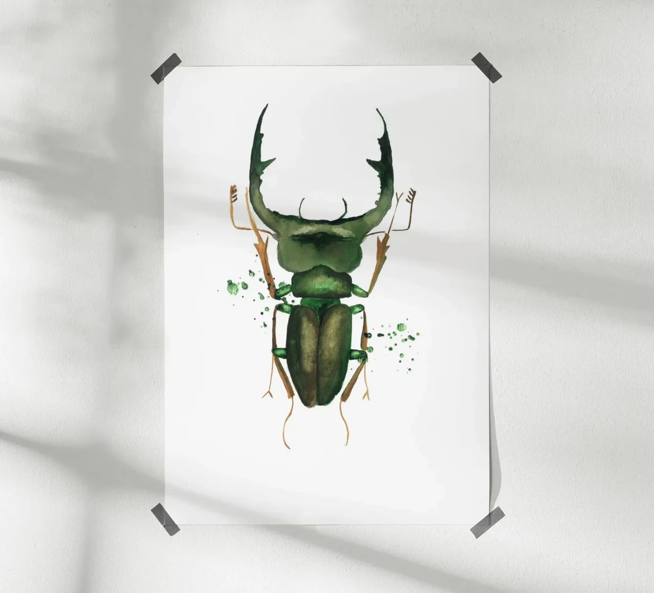 green deer beetle poster con telaio in legno da Nathys_illustration