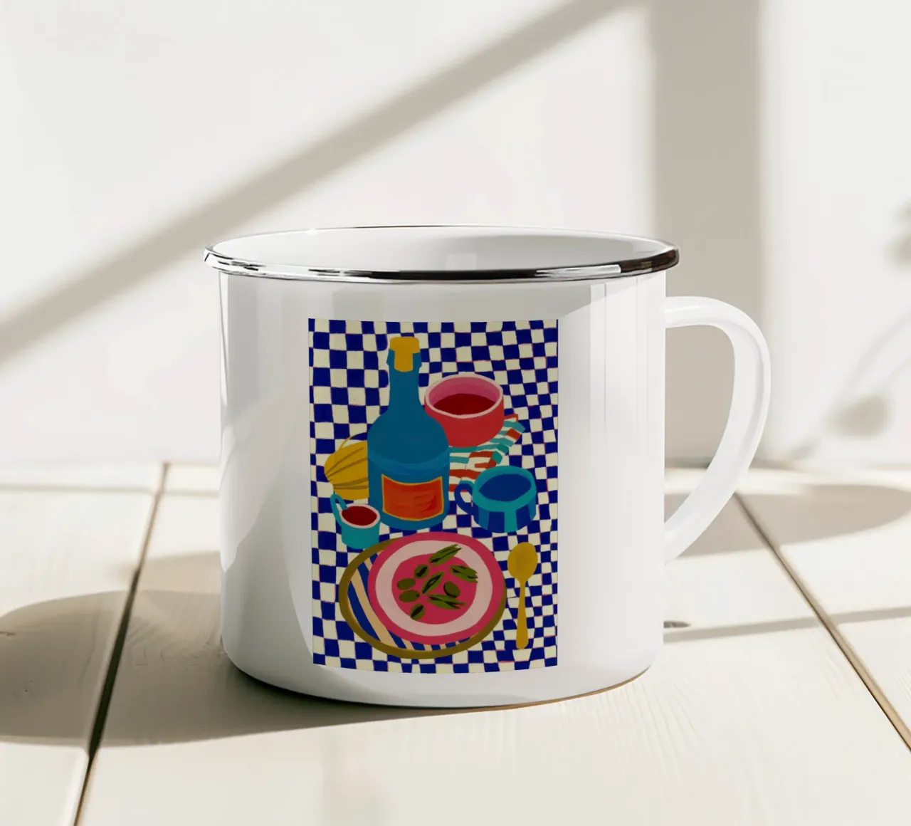 Delizia da picnic a scacchi tazza in smalto da Sky Velour