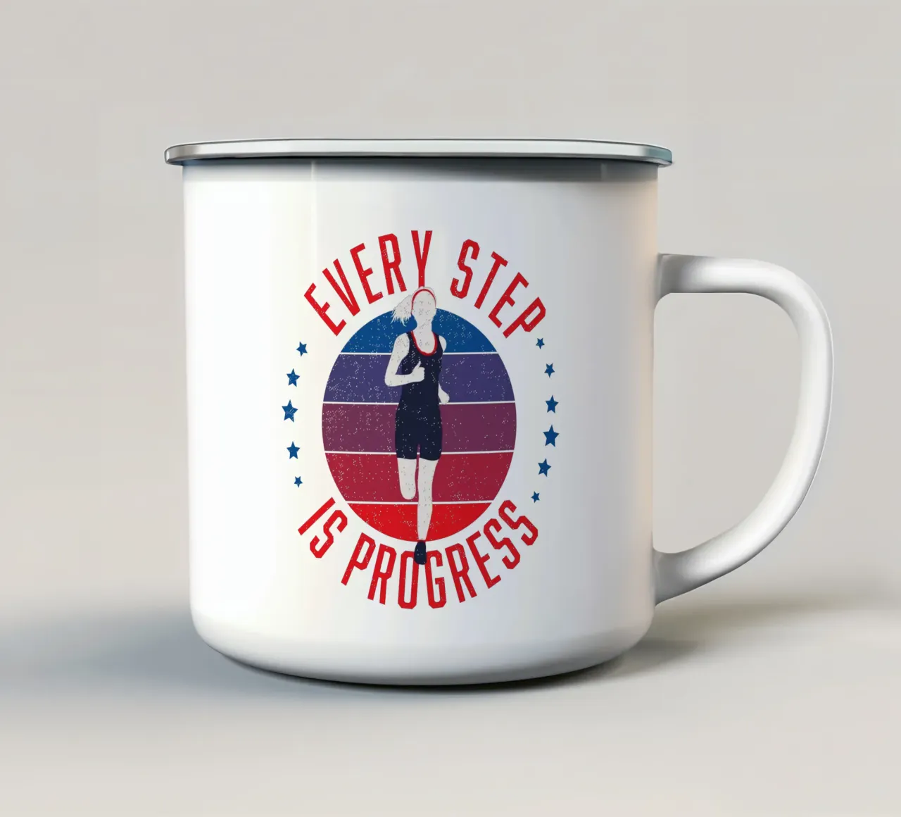 Ogni passo è un progresso. Slogan motivazionale per i runner. tazza in smalto da CalliLetters