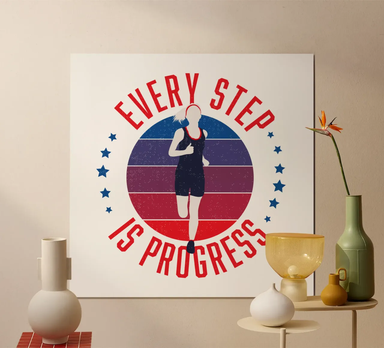 Ogni passo è un progresso. Slogan motivazionale per i runner. poster con telaio in plastica da CalliLetters