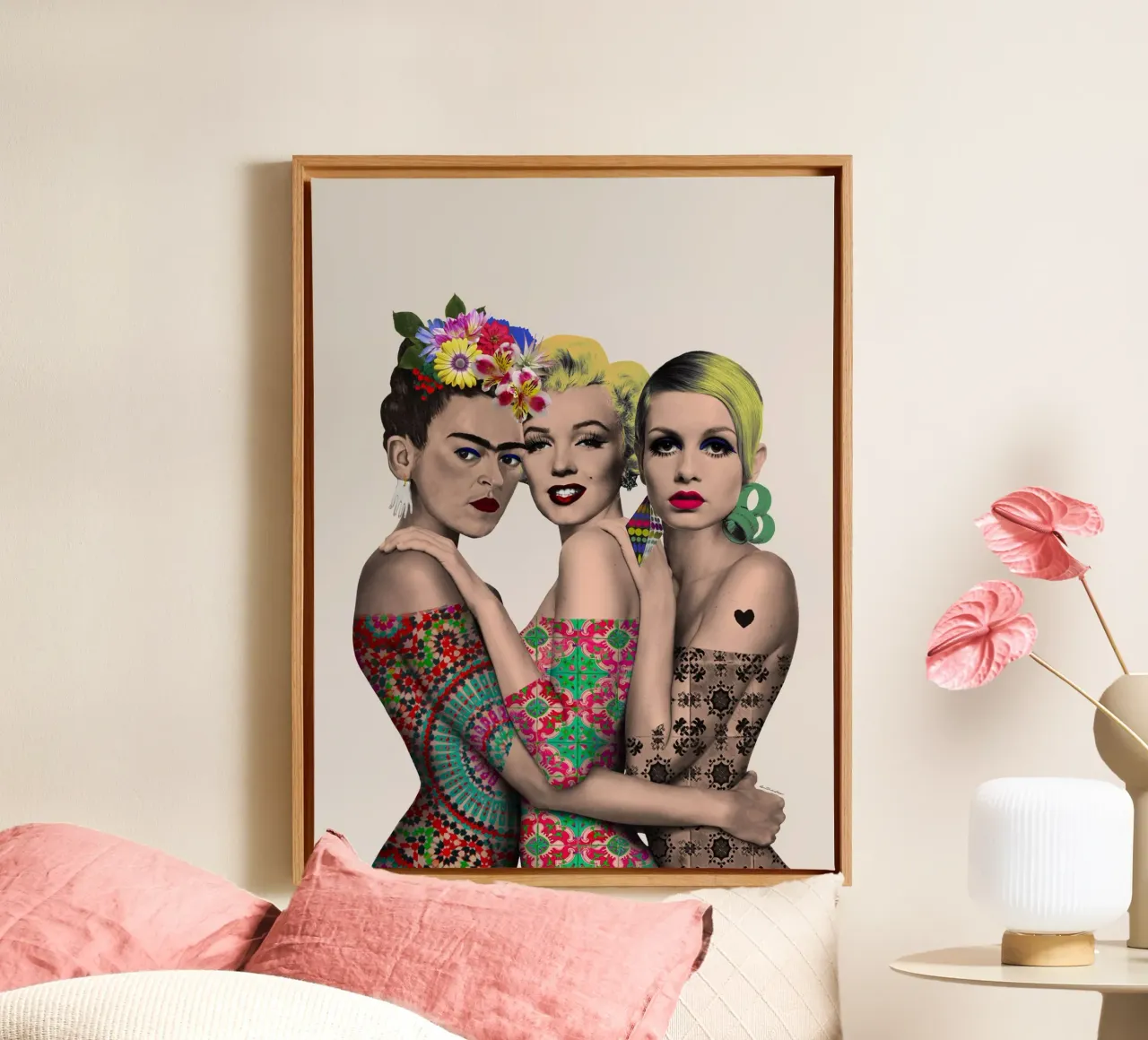 Kahlo, Monroe e Twiggy tela con Cornice a cassetta da Ana Paula Hoppe