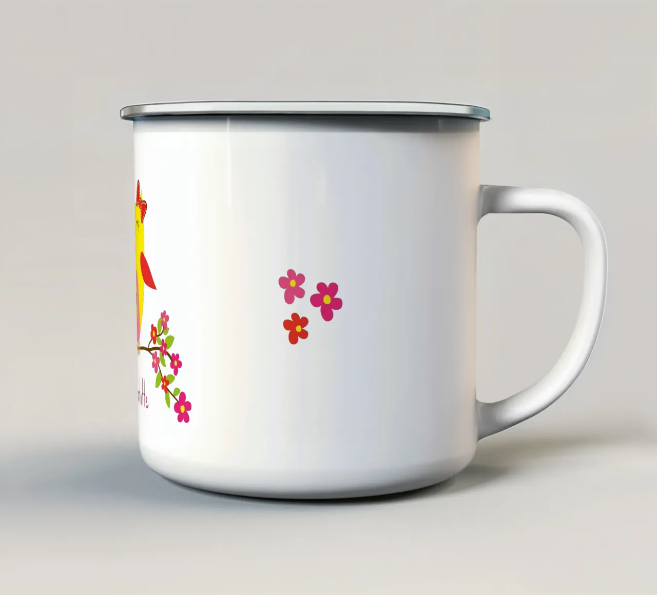 Simpatico gufo con fiori rosa personalizzato tazza in smalto da Petra Lang - Design