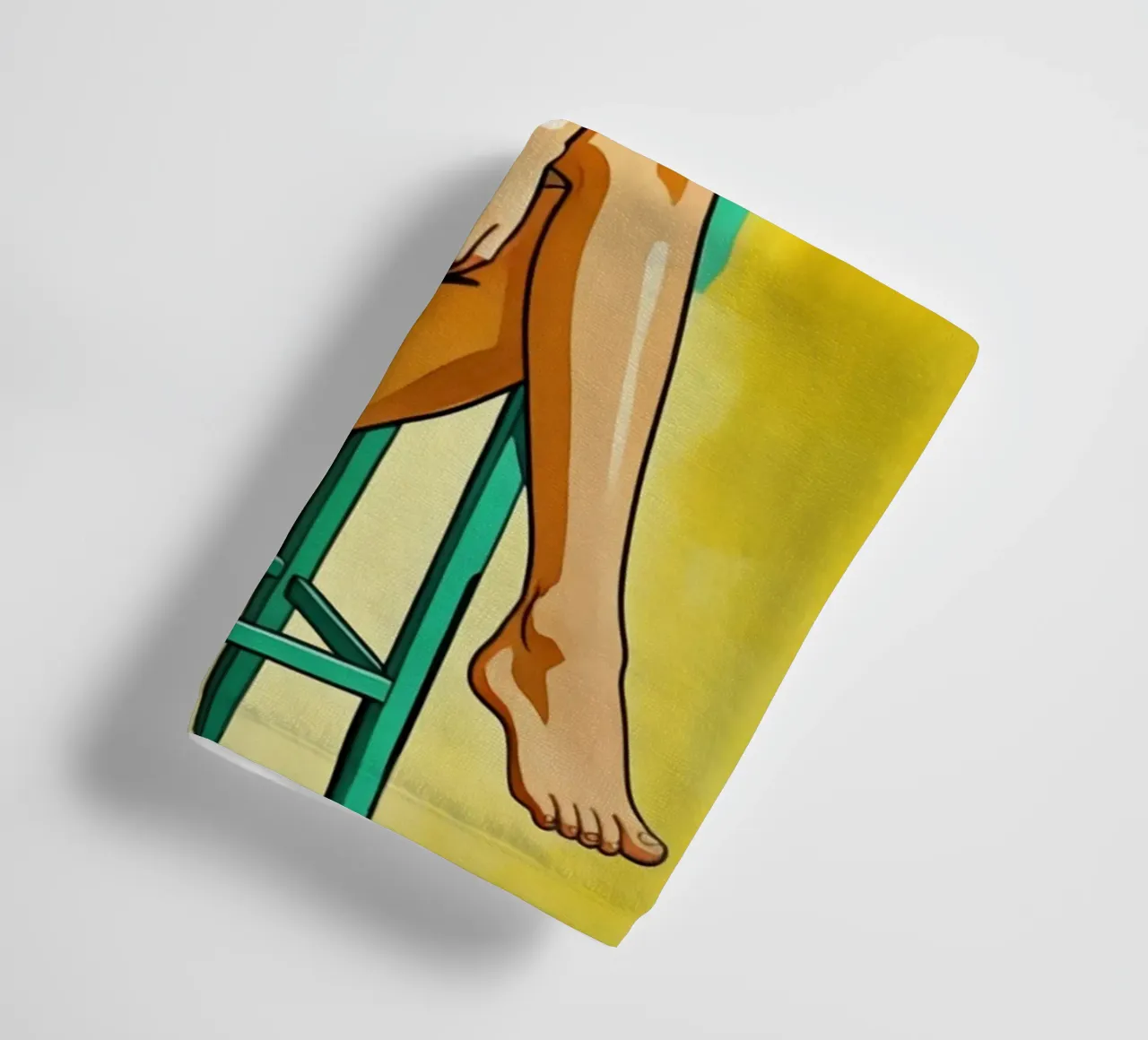 Nu féminin élégant sur un tabouret en jaune et vert serviette de bain de Hecate Pim Designs