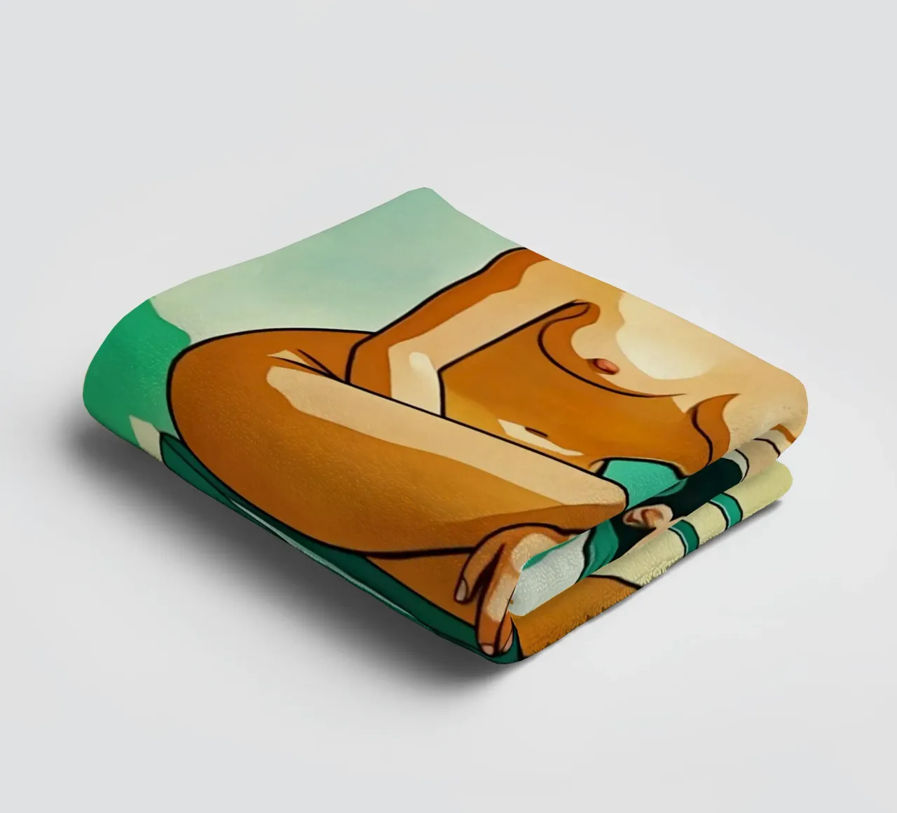 Nu féminin élégant sur un tabouret en jaune et vert serviette de bain de Hecate Pim Designs