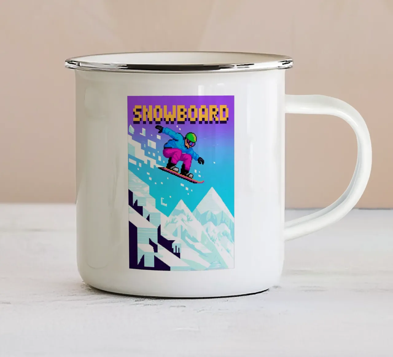 Snowboard estremo - Stile retro pixel art tazza in smalto da GameDay Studio