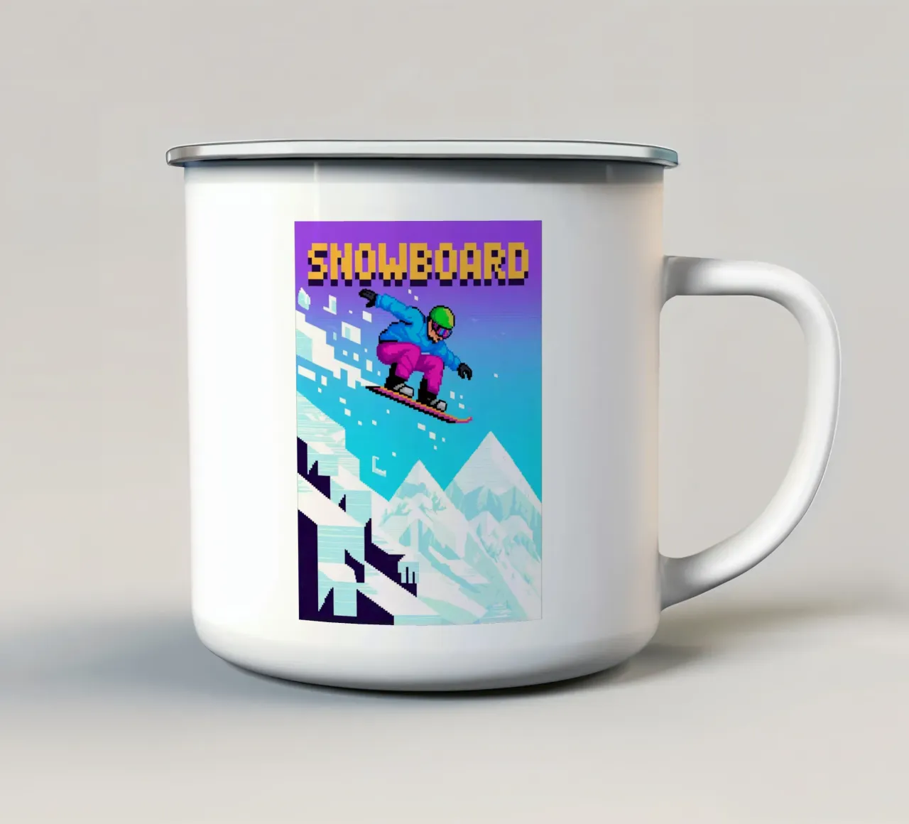 Snowboard estremo - Stile retro pixel art tazza in smalto da GameDay Studio