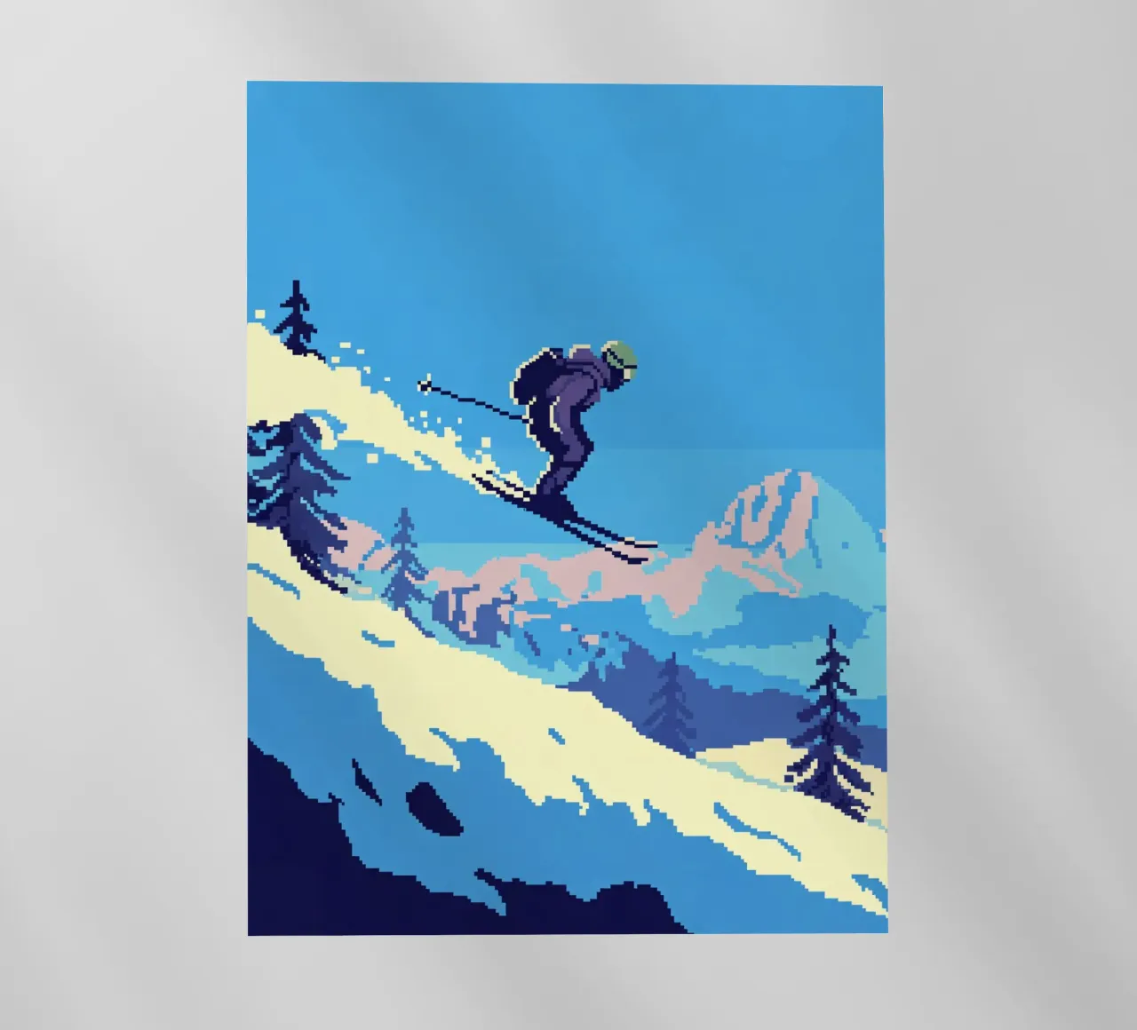 Sciatore pixel art - Discesa in montagna retrò pellicola backlit da GameDay Studio