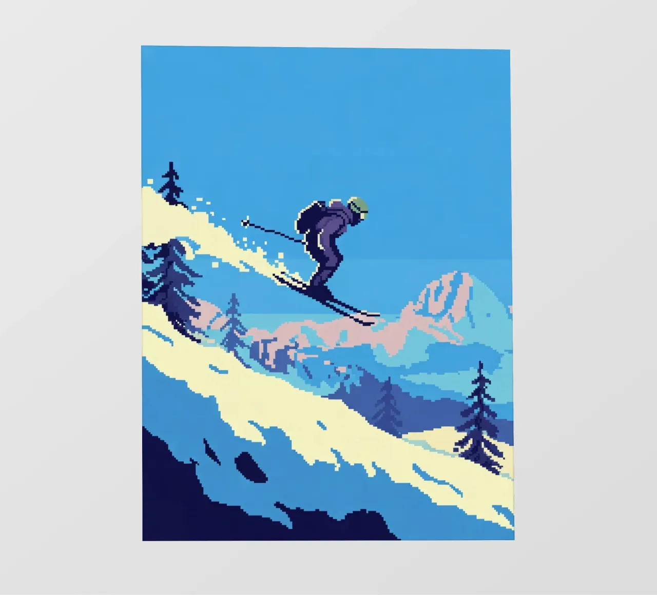 Sciatore pixel art - Discesa in montagna retrò pellicola backlit da GameDay Studio