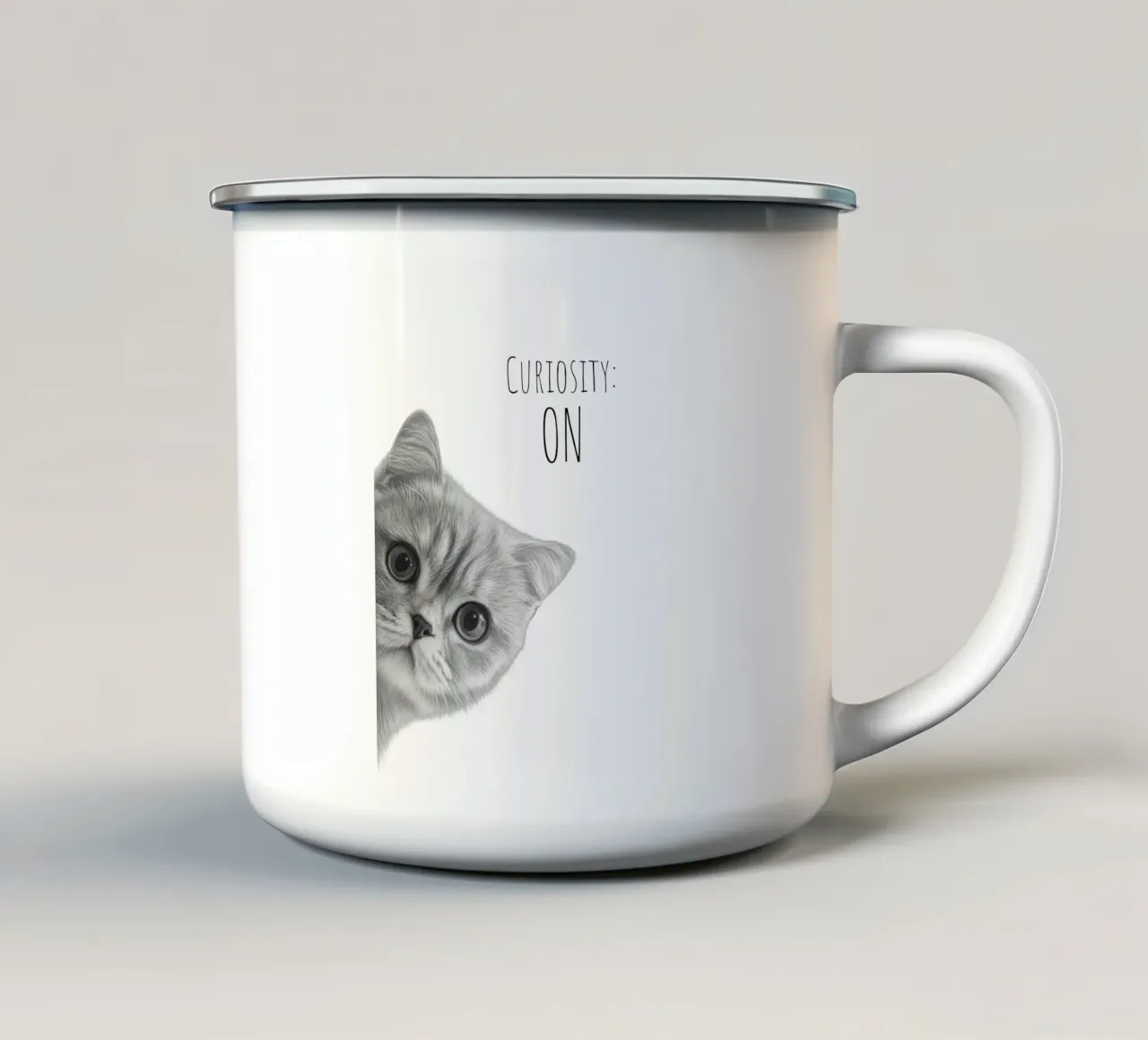 Gatto cool in modalità curiosità tazza in smalto da Melanie Viola